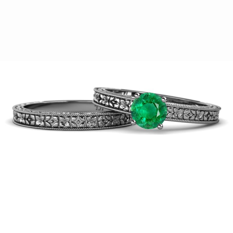 Florian Classic Emerald Solitaire Bridal Set Ring 