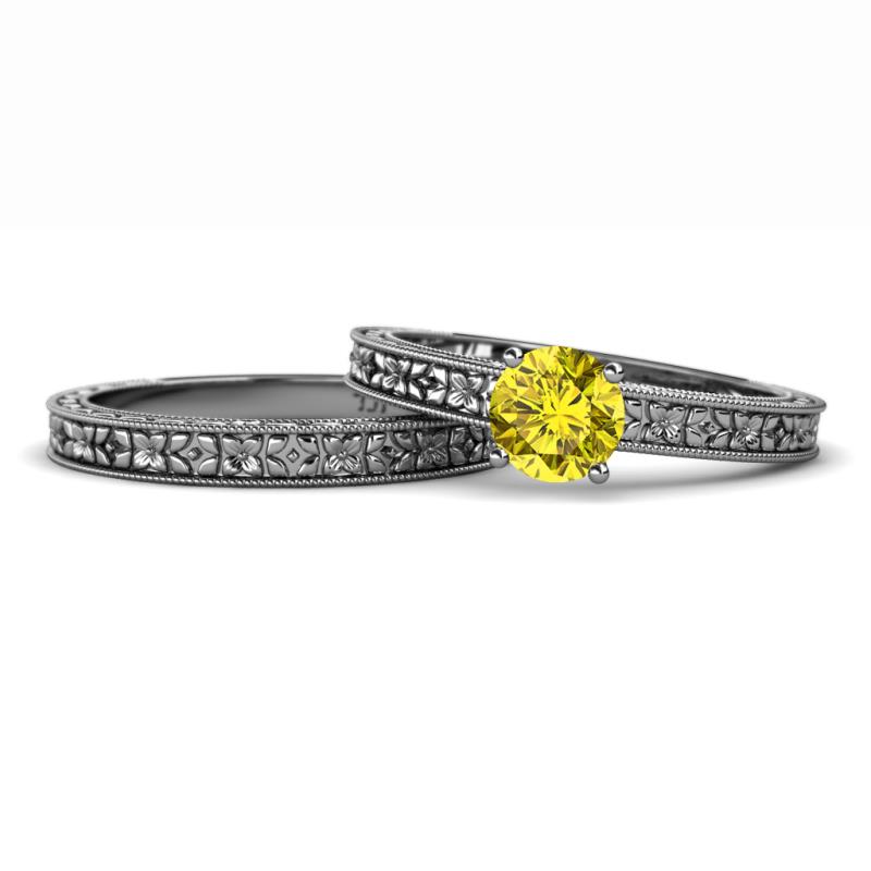 Florian Classic Round Yellow Diamond Solitaire Bridal Set Ring 