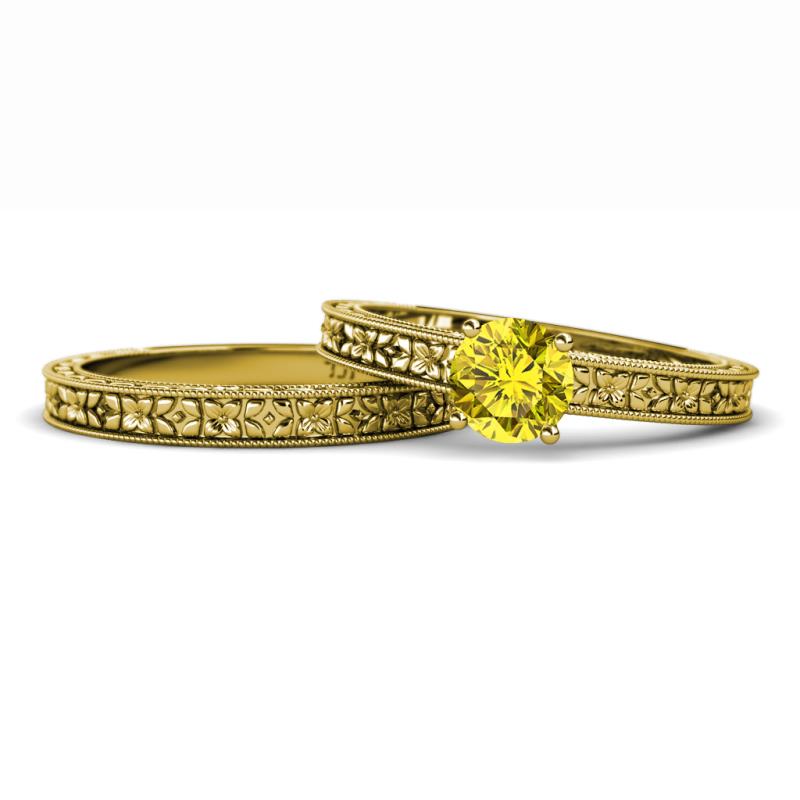 Florian Classic Yellow Diamond Solitaire Bridal Set Ring 