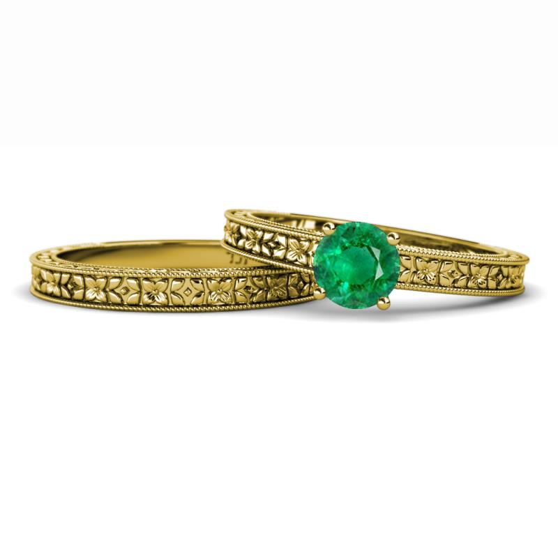 Florian Classic Emerald Solitaire Bridal Set Ring 