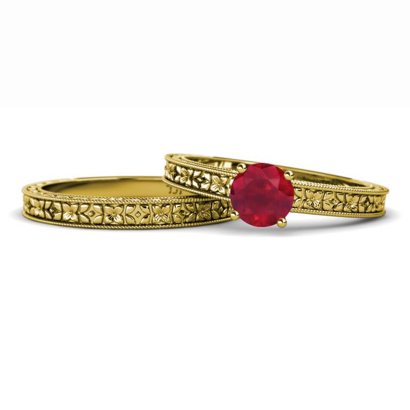 Florian Classic Ruby Solitaire Bridal Set Ring 