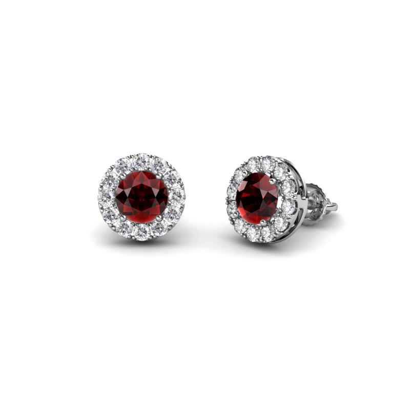 Bernice Red Garnet and Diamond Stud Earrings 