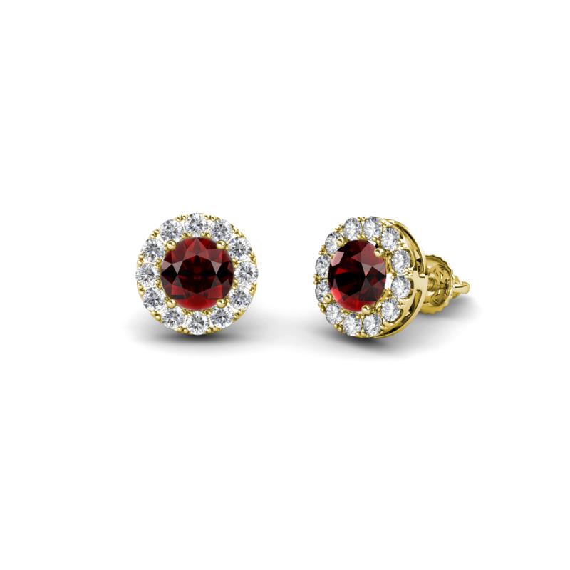 Bernice Red Garnet and Diamond Stud Earrings 