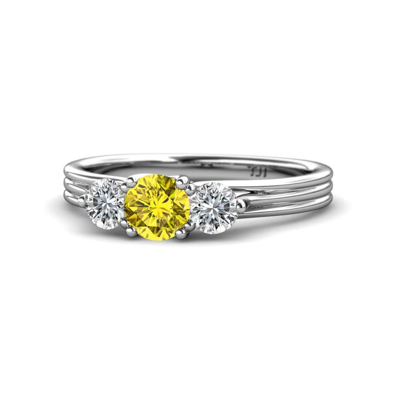 Alyssa 5.50 mm Yellow and White Diamond Thick Shank Three Stone Ring 