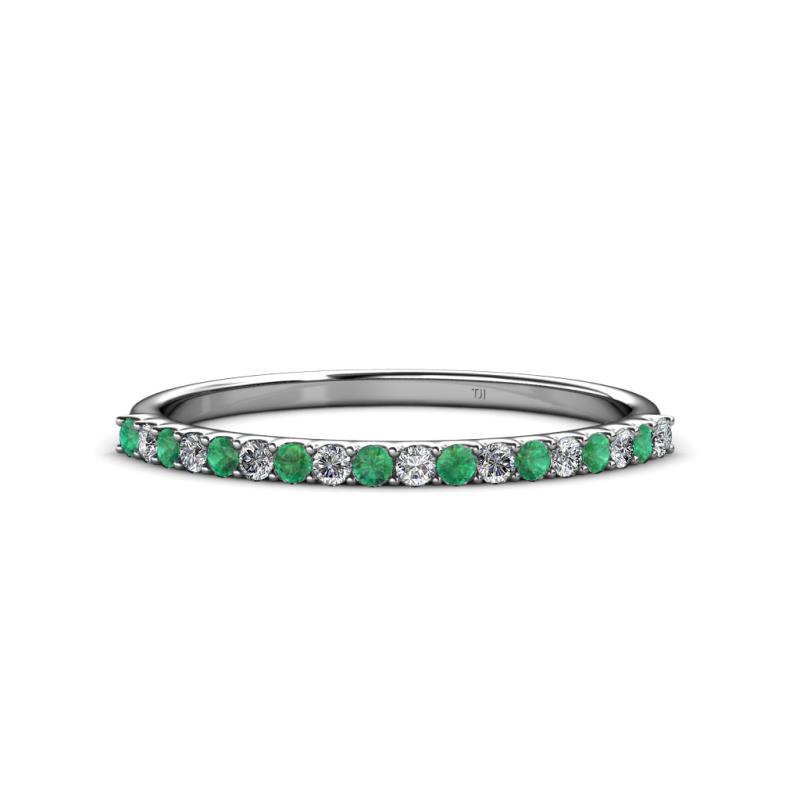Iskra 1.50 mm Round Emerald and Diamond 18 Stone Wedding Band 