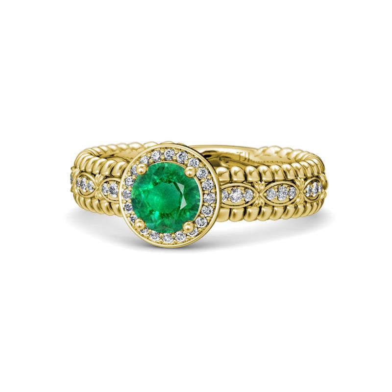 Cera Signature Emerald and Diamond Halo Engagement Ring 