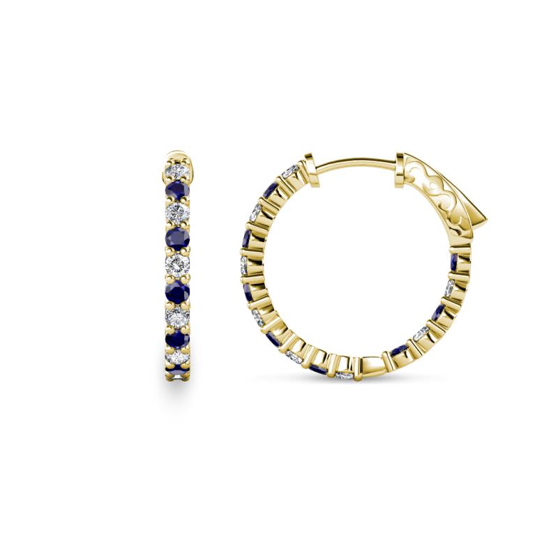 Carisa 0.66 ctw (1.70 mm) Inside Outside Round Blue Sapphire and Natural Diamond Eternity Hoop Earrings 