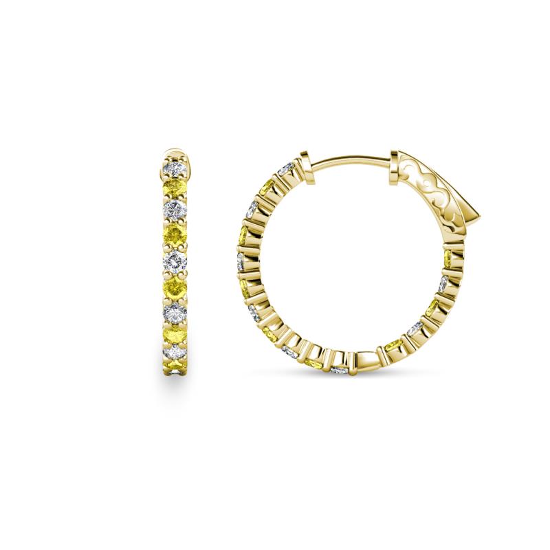 Carisa 0.64 ctw (1.70 mm) Inside Outside Round Yellow Sapphire and Natural Diamond Eternity Hoop Earrings 