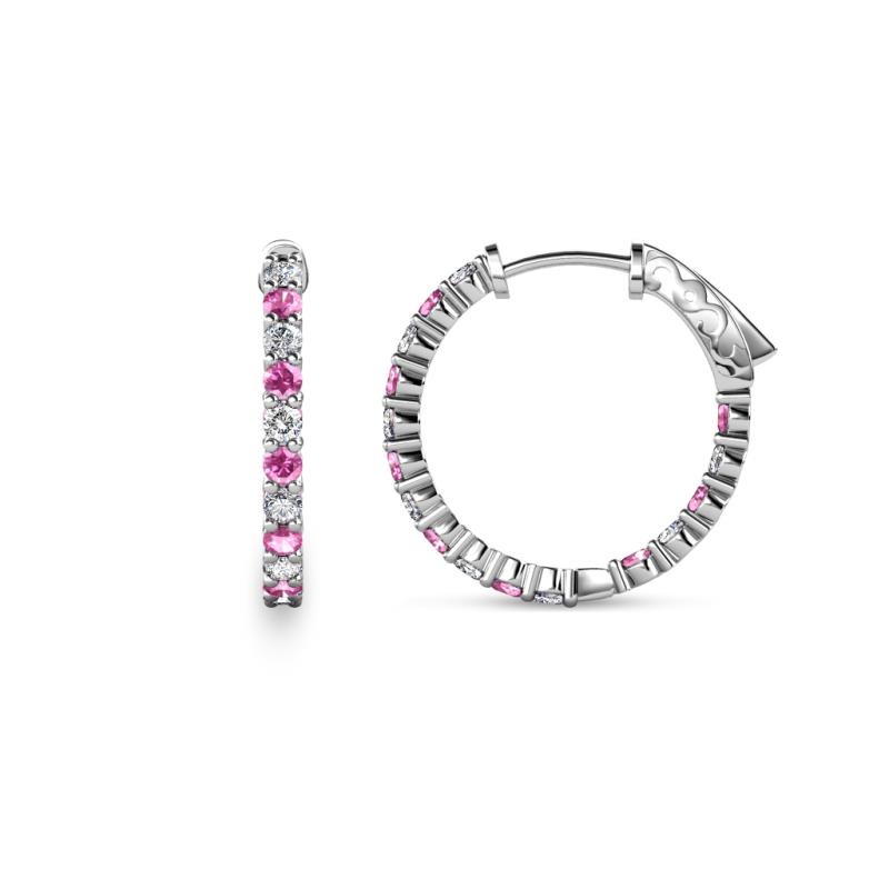 Carisa 0.66 ctw (1.70 mm) Inside Outside Round Pink Sapphire and Natural Diamond Eternity Hoop Earrings 
