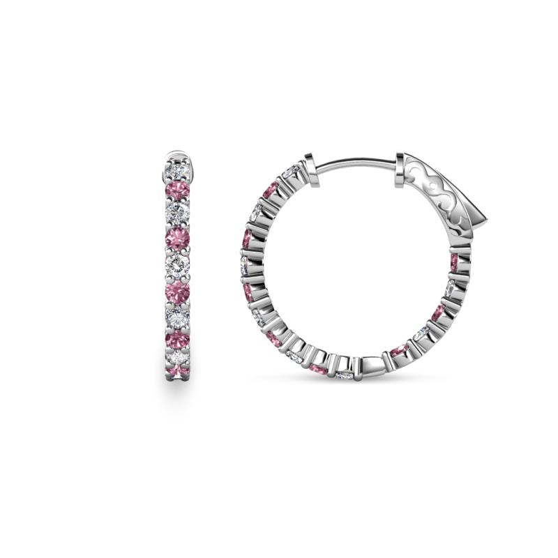 Carisa 0.58 ctw (1.70 mm) Inside Outside Round Pink Tourmaline and Natural Diamond Eternity Hoop Earrings 