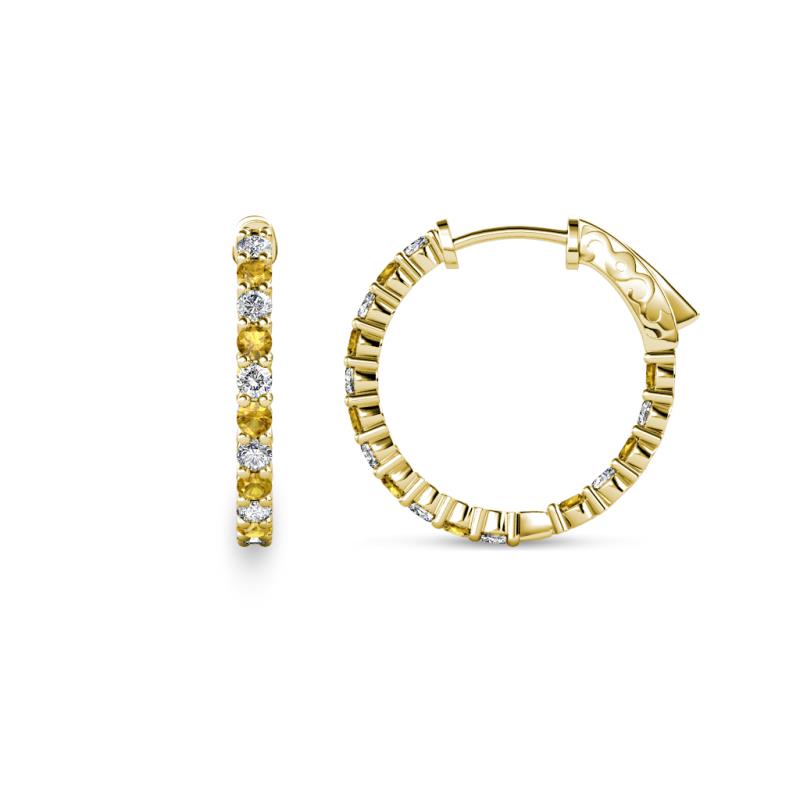 Carisa 0.58 ctw (1.70 mm) Inside Outside Round Citrine and Natural Diamond Eternity Hoop Earrings 