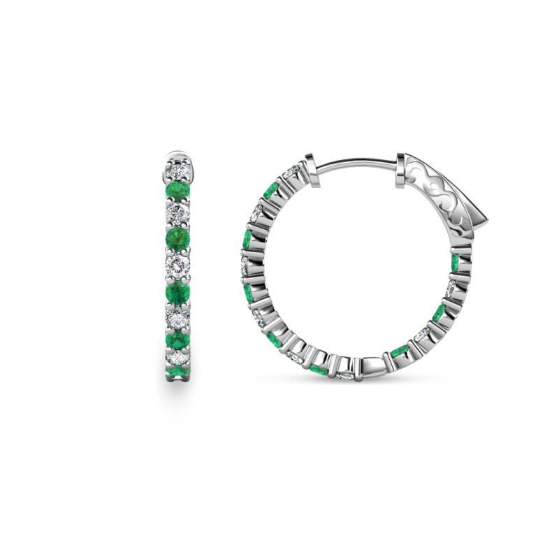 Carisa 0.58 ctw (1.70 mm) Inside Outside Round Emerald and Natural Diamond Eternity Hoop Earrings 