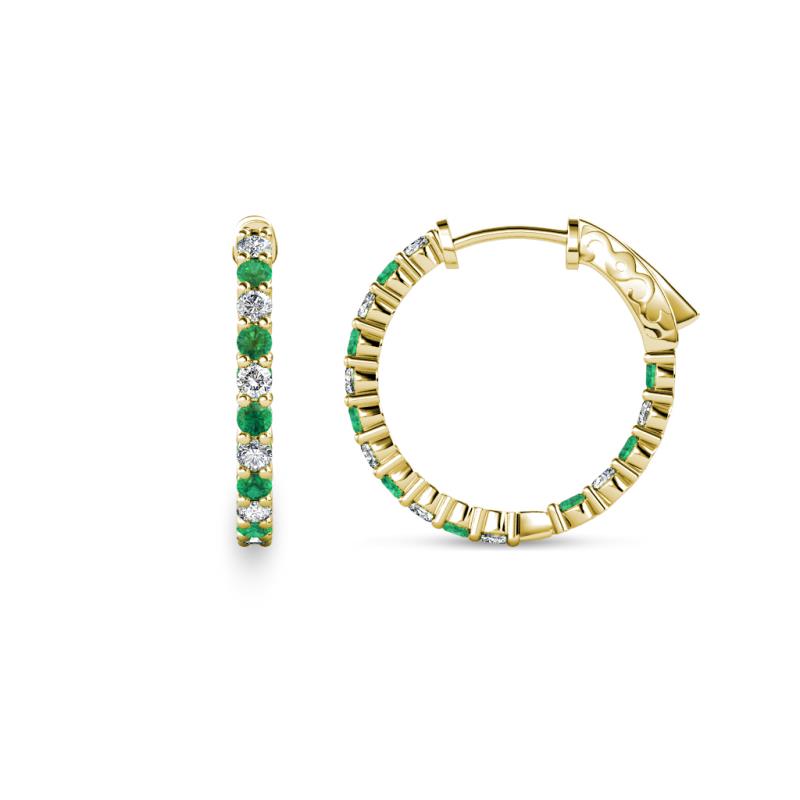Carisa 0.58 ctw (1.70 mm) Inside Outside Round Emerald and Natural Diamond Eternity Hoop Earrings 