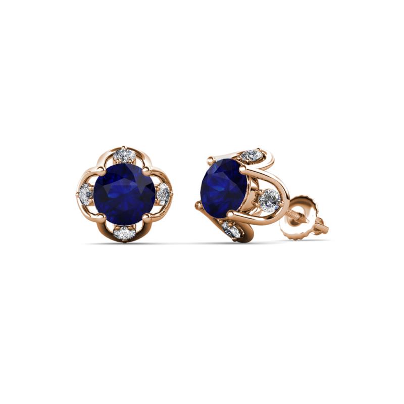 Cynzia Blue Sapphire and Diamond Tulip Stud Earrings 