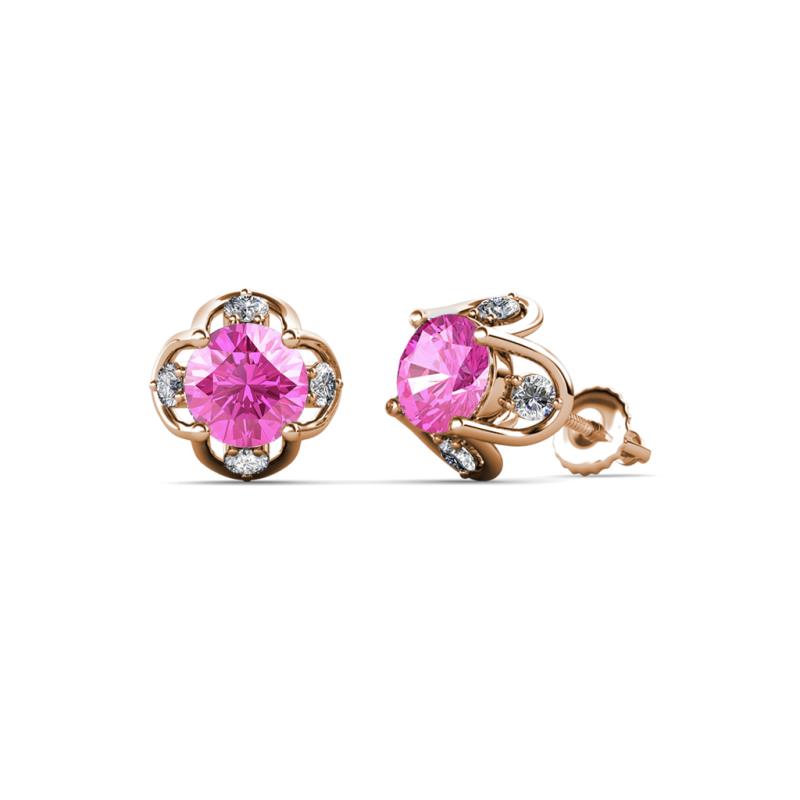 Cynzia Lab Created Pink Sapphire and Diamond Tulip Stud Earrings 