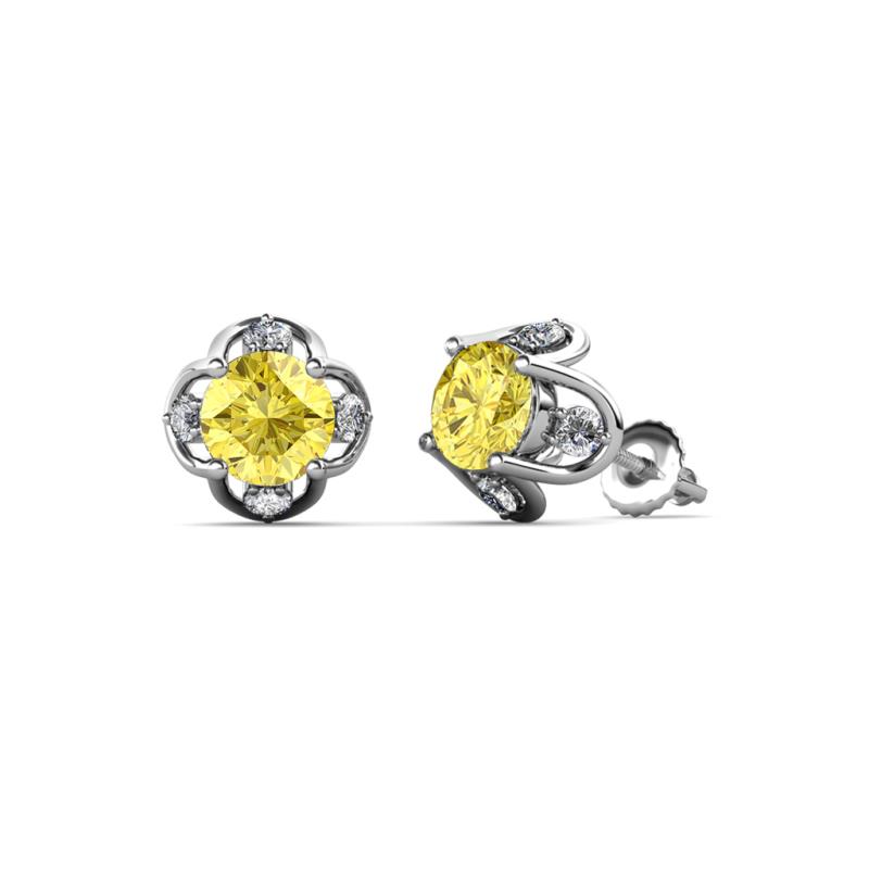 Cynzia Lab Created Yellow Sapphire and Diamond Tulip Stud Earrings 