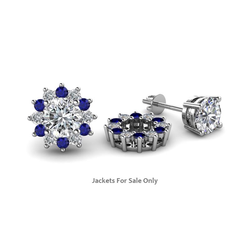 Florice Round Blue Sapphire and Diamond Flower Jacket Earrings 