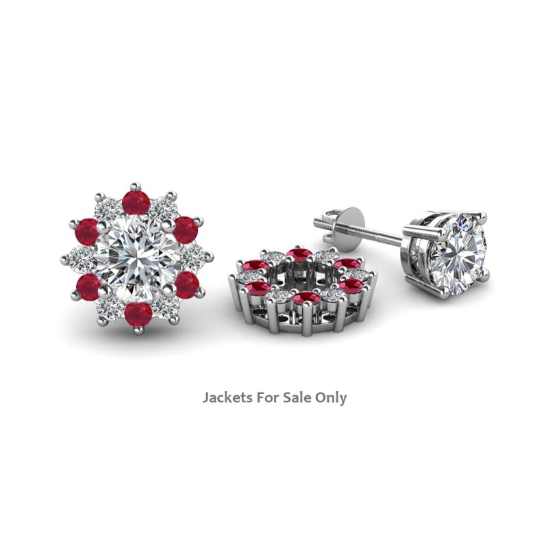 Florice Round Ruby and Diamond Flower Jacket Earrings 