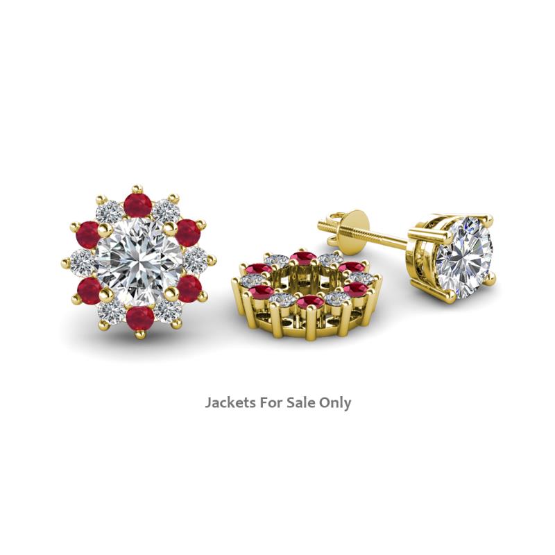 Florice Round Ruby and Diamond Flower Jacket Earrings 