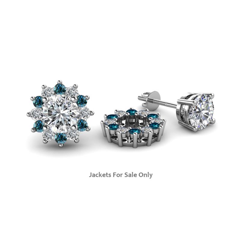 Florice Round Blue and White Diamond Flower Jacket Earrings 