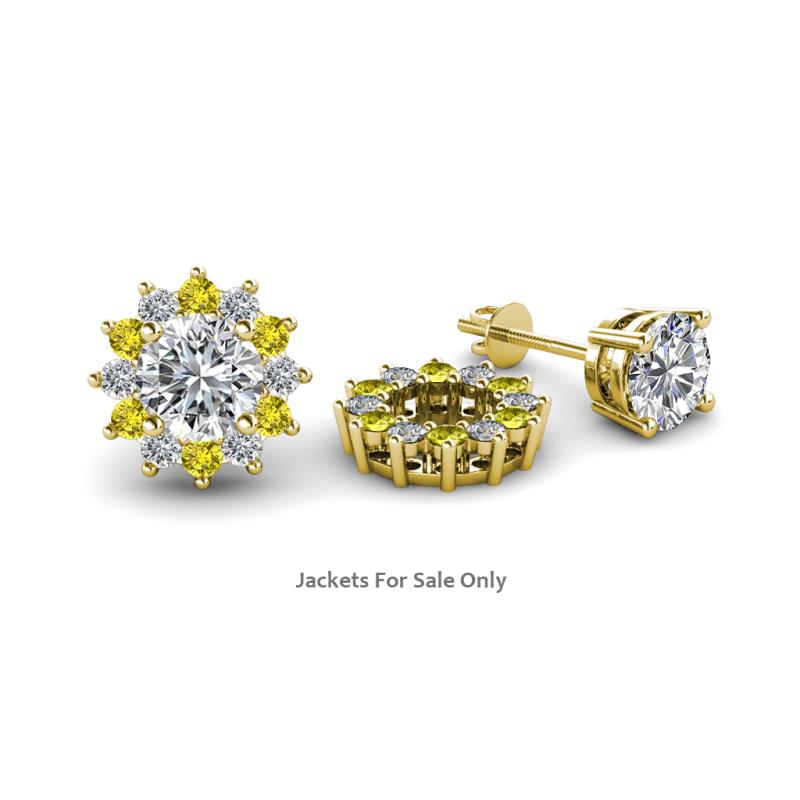 Florice Round Yellow and White Diamond Flower Jacket Earrings 