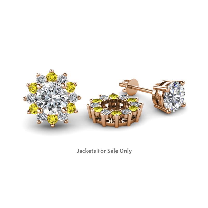 Florice Round Yellow and White Diamond Flower Jacket Earrings 