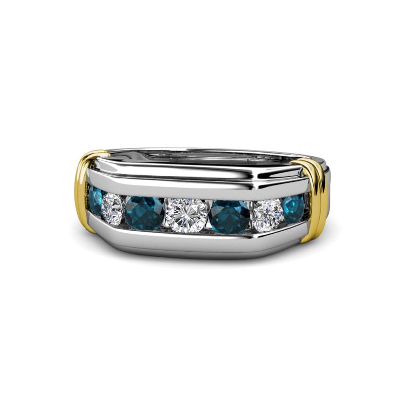 Brad Round Blue and White Diamond 7 Stone Men Wedding Ring 