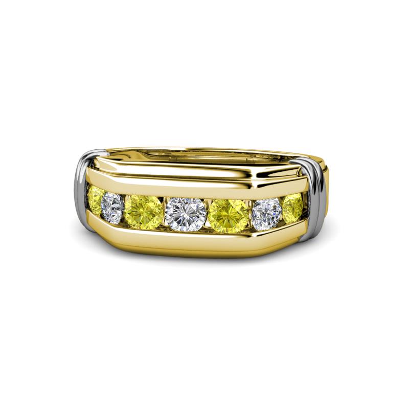 Brad Round Yellow and White Diamond 7 Stone Men Wedding Ring 