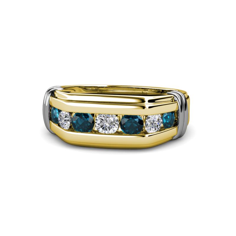 Brad Round Blue and White Diamond 7 Stone Men Wedding Ring 