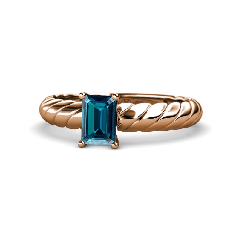 Eudora Classic 7x5 mm Emerald Shape London Blue Topaz Solitaire Engagement Ring 