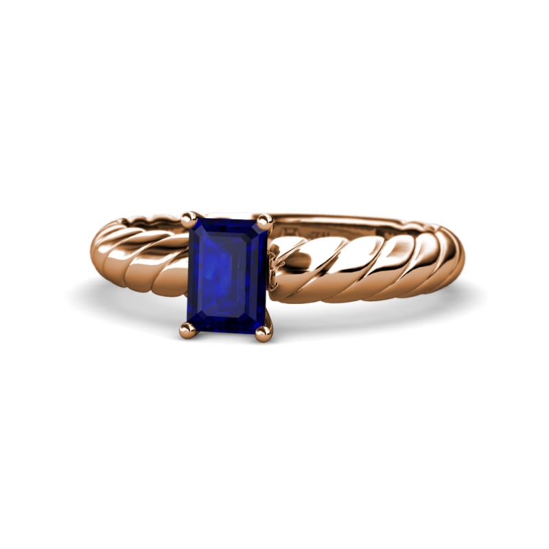 Eudora Classic 7x5 mm Emerald Shape Blue Sapphire Solitaire Engagement Ring 
