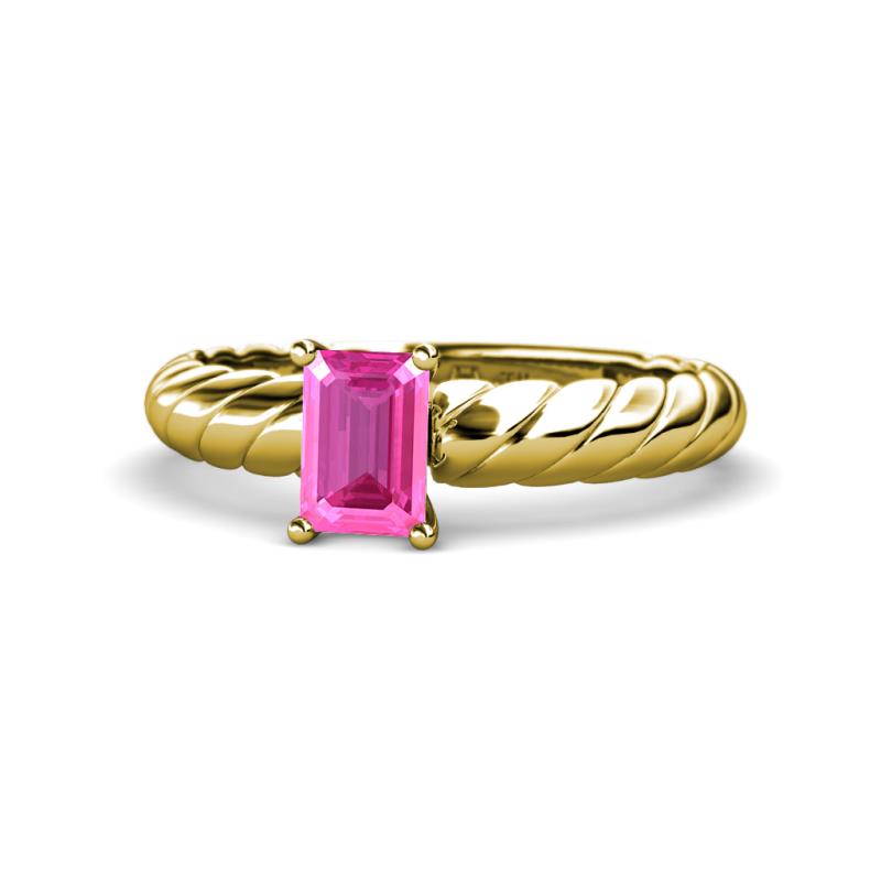 Eudora Classic 7x5 mm Emerald Shape Pink Sapphire Solitaire Engagement Ring 