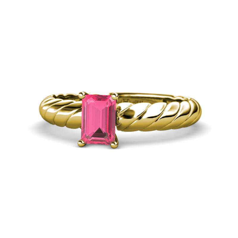Eudora Classic 7x5 mm Emerald Shape Pink Tourmaline Solitaire Engagement Ring 