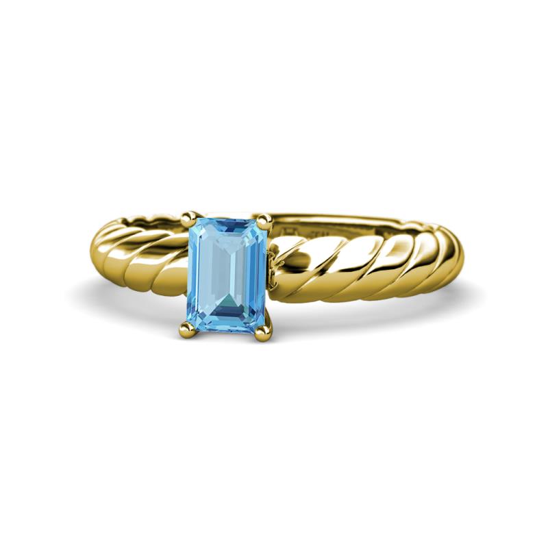Eudora Classic 7x5 mm Emerald Shape Blue Topaz Solitaire Engagement Ring 