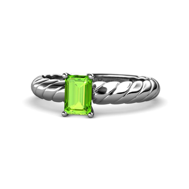 Eudora Classic 7x5 mm Emerald Shape Peridot Solitaire Engagement Ring 