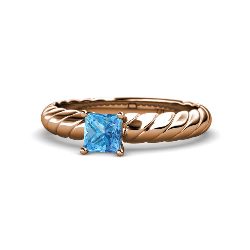 Eudora Classic 5.5 mm Princess Cut Blue Topaz Solitaire Engagement Ring 