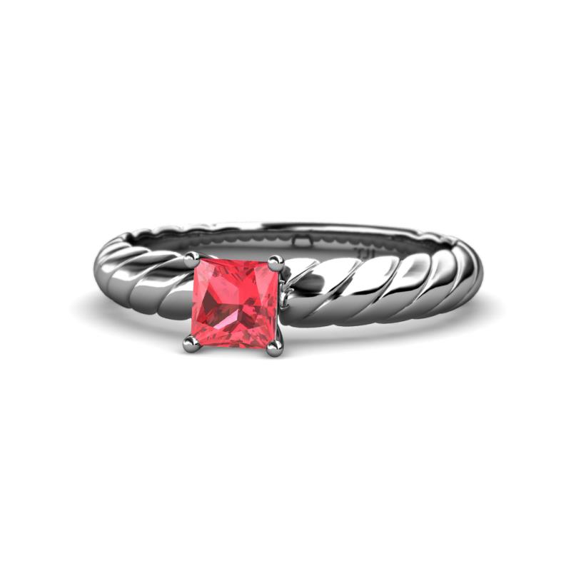 Eudora Classic 5.5 mm Princess Cut Pink Tourmaline Solitaire Engagement Ring 