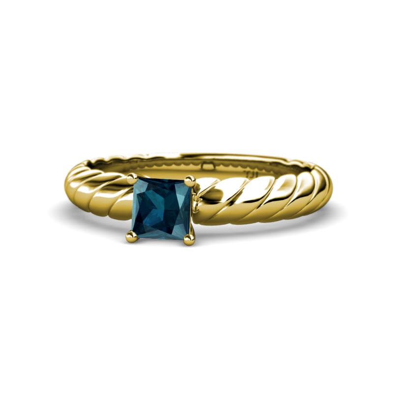 Eudora Classic 5.5 mm Princess Cut Blue Diamond Solitaire Engagement Ring 