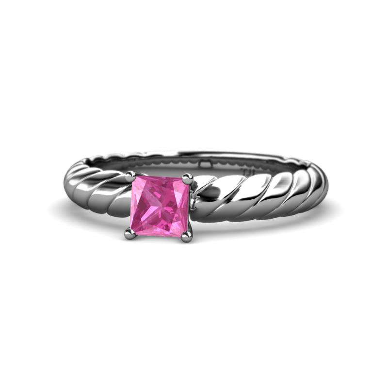 Eudora Classic 5.5 mm Princess Cut Lab Created Pink Sapphire Solitaire Engagement Ring 