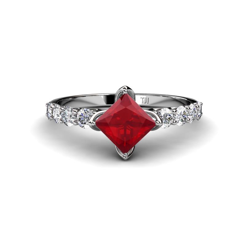 Alicia Diamond and Princess Cut (6mm) Lab Created Ruby Womens Engagement  Ring 2.02 ctw 18K White Gold | TriJewels
