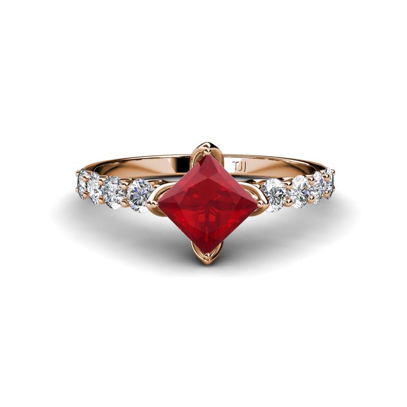 Alicia Diamond and Princess Cut Lab Created Ruby Engagement Ring 