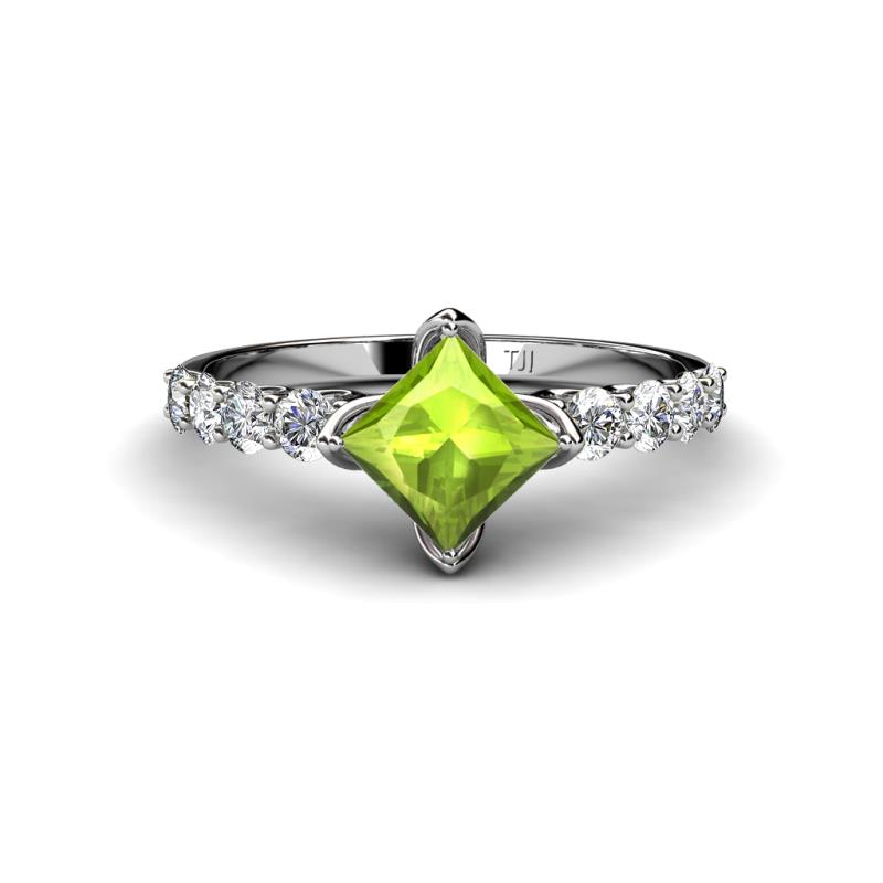 Alicia Princess Cut Peridot and Diamond Engagement Ring 