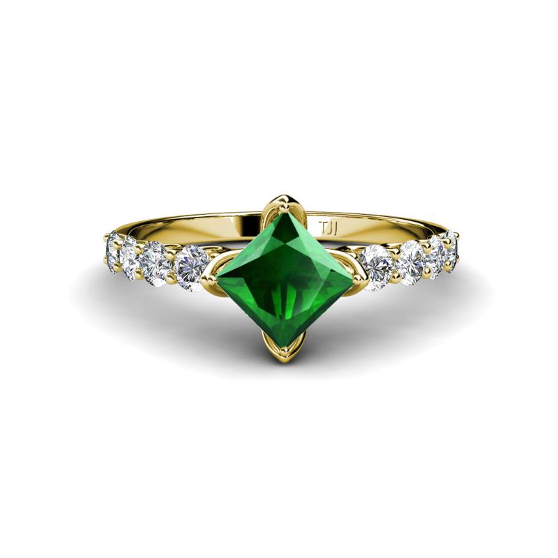 Alicia Diamond and Princess Cut Lab Created Emerald Engagement Ring 