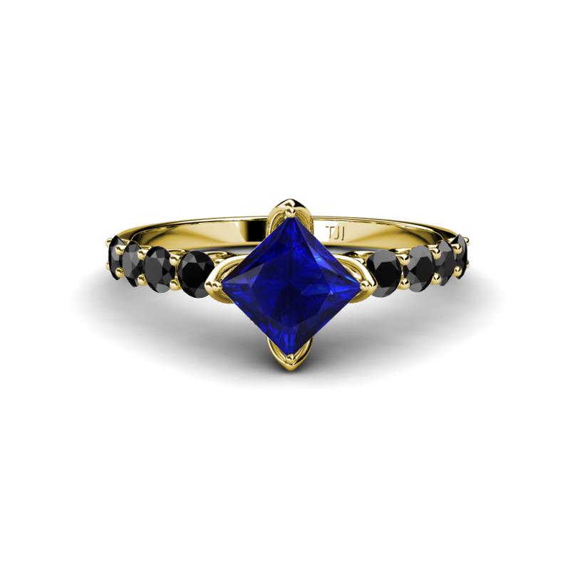 Alicia Princess Cut Lab Created Blue Sapphire and Black Diamond Engagement Ring 