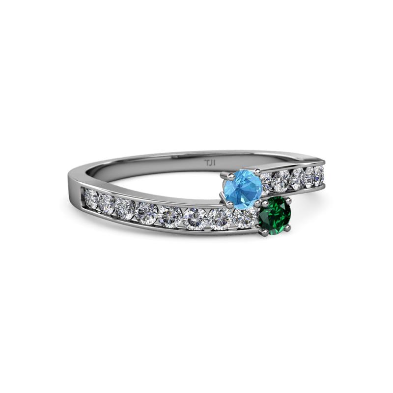 Orane Blue Topaz and Emerald 2 Stone with Side Diamonds Womens Bypass ...