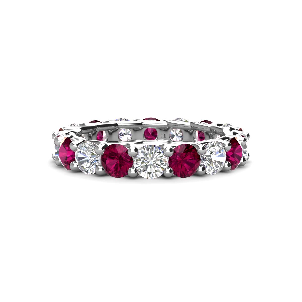 Laida 3.80 mm Rhodolite Garnet and Diamond Eternity Band 