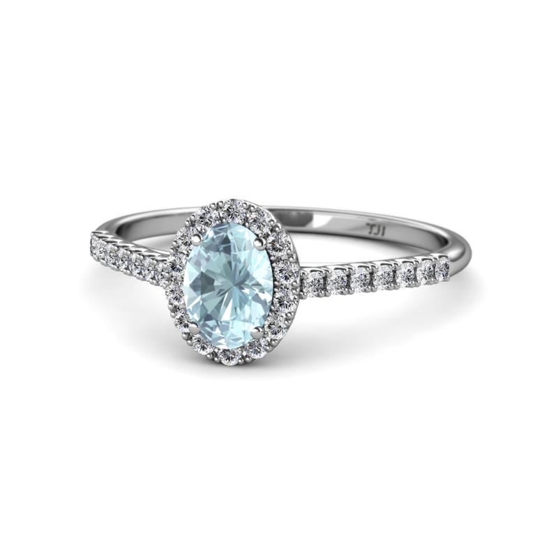 Marnie Desire Oval Cut Aquamarine and Diamond Halo Engagement Ring 