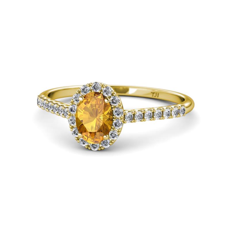 Marnie Desire Oval Cut Citrine and Diamond Halo Engagement Ring 