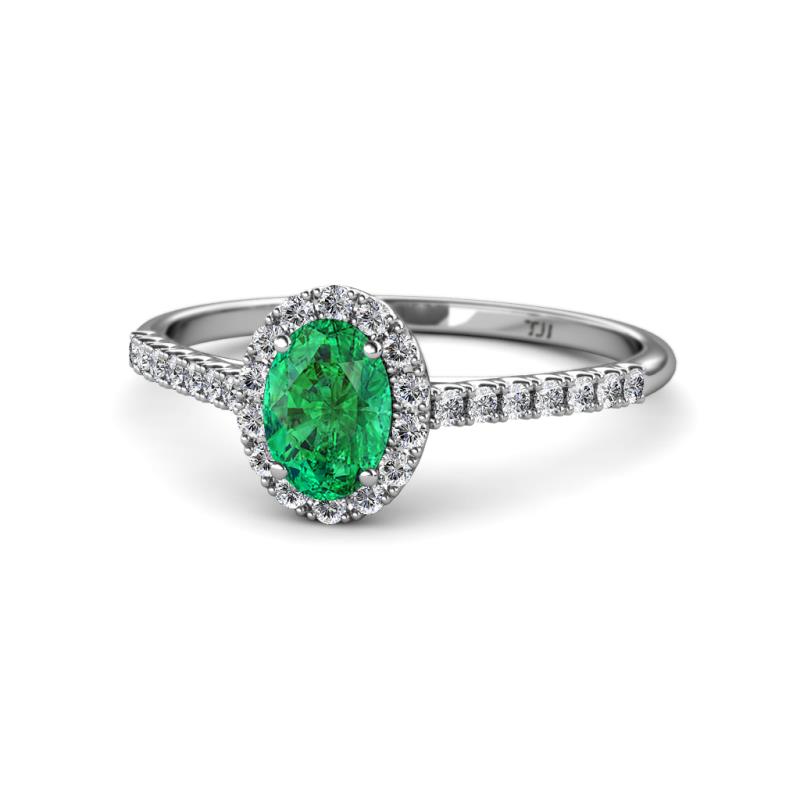 Marnie Desire Oval Cut Emerald and Diamond Halo Engagement Ring 