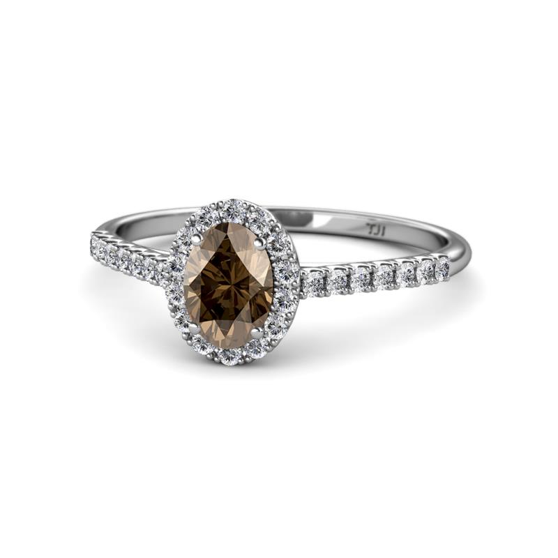 Marnie Desire Oval Cut Smoky Quartz and Diamond Halo Engagement Ring 